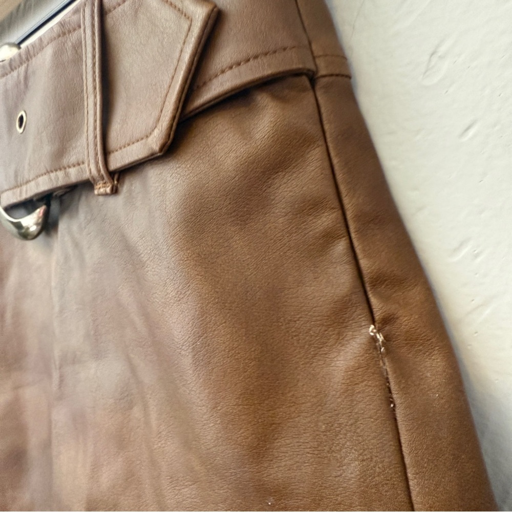 NEW Show Me Your Mumu Maverick Mini Skirt Chestnut Brown Faux Leather Belted - Picture 6 of 8